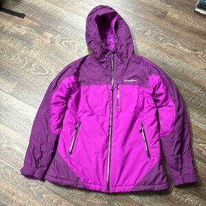 Eddie Bauer pink colorblock FirstAscent winter jacket w/ hood. Size medium EUC